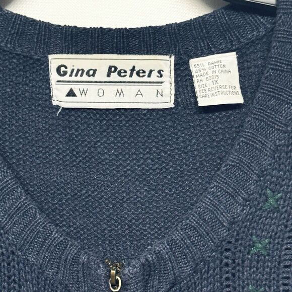 VTG Gina Peters Woman Embroidered Sweater Vest Full Zip Tree House Leaves 1X - Picture 4 of 6